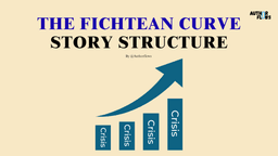 A graphic with the title "THE FICHTEAN CURVE STORY STRUCTURE" in large, dark blue text. The subtitle "By @Authorflows" is below it. The main part of the image is an illustration of four blue vertical bars of increasing height, each labeled "Crisis." An upward-curving blue arrow starts near the first bar and points towards the top of the fourth bar, illustrating a continuous rise. This image visually represents the concept of rising crises and escalating tension in the Fichtean story structure.