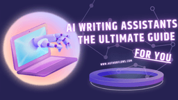 Illustration of a robotic hand interacting with a laptop screen displaying text with the heading AI Writing Assistants The Ultimate Guide For You