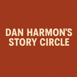 The words "DAN HARMON'S STORY CIRCLE" in large, off-white, sans-serif letters, centered on a reddish-brown, textured background.