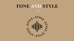 A solid tan-colored banner with the title "TONE AND STYLE" in large, dark gray and white letters. The subtitle "By @Authorflows" is below it. The center of the image features a black circular logo. The logo contains a series of vertical lines resembling a sound wave or equalizer graph, and the word "STYLE" is repeated around the circle in a radial pattern.